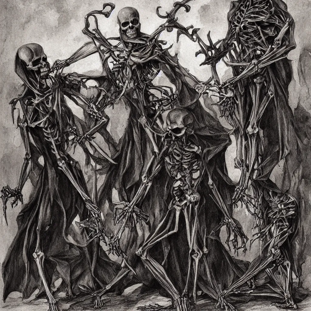 Prompt: a skeletal warlock summoning a demon, piotr jablonski