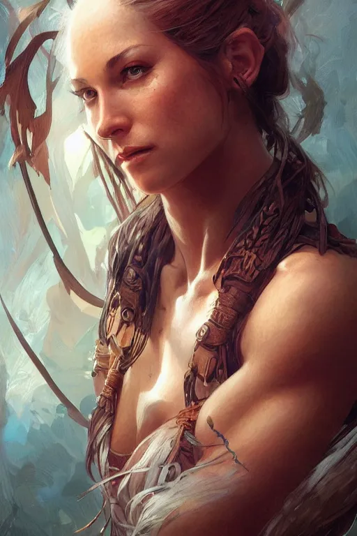 Prompt: portrait of an amazon, muscular, upper body, D&D, fantasy, intricate, cinematic lighting, highly detailed, digital painting, artstation, concept art, smooth, sharp focus, illustration, art by Artgerm and Greg Rutkowski and Alphonse Mucha