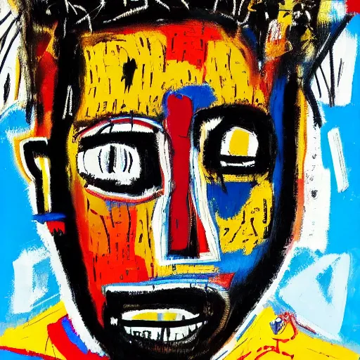 Image similar to A extremely highly detailed majestic hi-res beautiful immaculate head and shoulders painting of a strong black african man by Jean-Michel Basquiat, 8k, high textures, hyper sharp, insanely detailed and intricate, super detailed, 4k HDR high quality