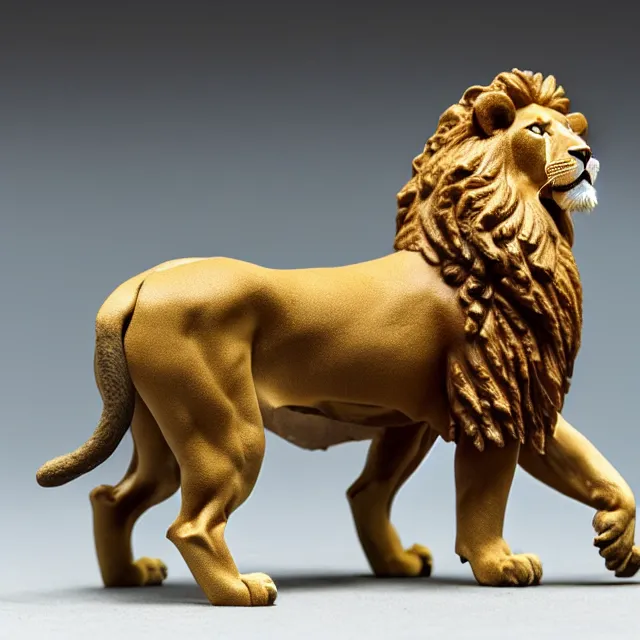 Prompt: A breyer figurine of a lion, toy photography