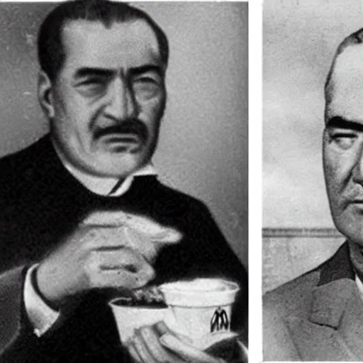 Image similar to mustafa kemal ataturk eating mcdonalds