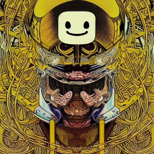 Image similar to portrait of crazy marshmello, symmetrical, by yoichi hatakenaka, masamune shirow, josan gonzales and dan mumford, ayami kojima, takato yamamoto, barclay shaw, karol bak, yukito kishiro