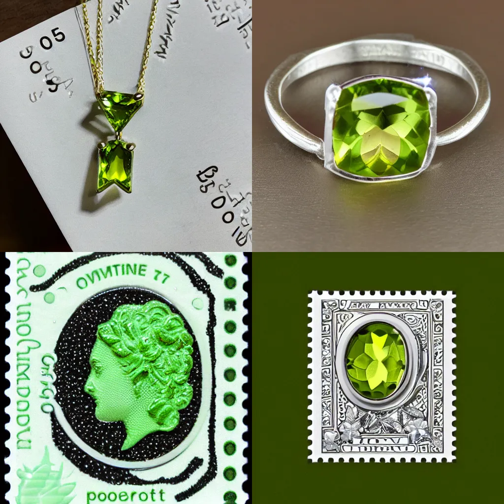 Prompt: cascade peridot on post stamp