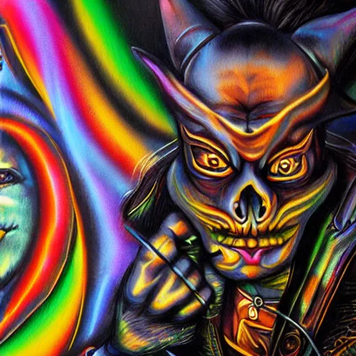 Image similar to psychedelic backlit airbrush artwork of a stylized orc biker