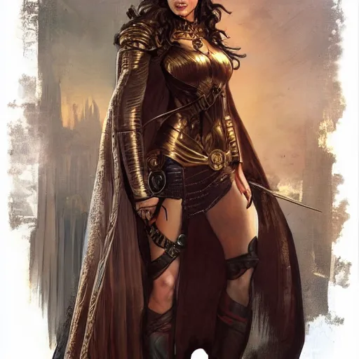 Prompt: highly detailed steampunk gal gadot standing, cape : leonardo da vinci, greg rutkowski, magali villeneuve