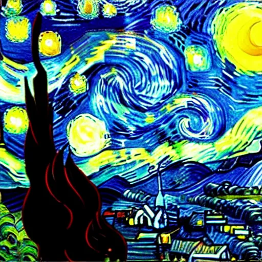 Image similar to Charizard, starry night, van gogh, oil painting