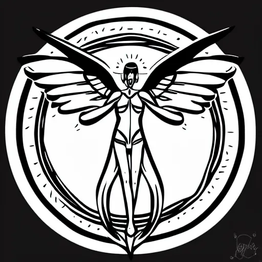 Image similar to biblically acurate angel, ophanim, thin linework, tattoo style, high resolution, lineart, vector, black and white image,