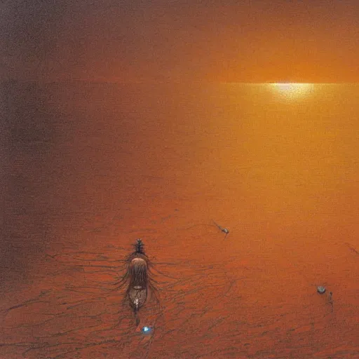 Image similar to decaying salmon on the beach after spawning, eaten by insects, by zdzisław beksinski.