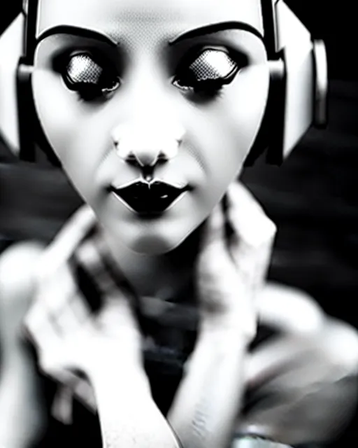 Image similar to black and white dreamy young beautiful female artificial intelligence, metropolis, cinematic, rim light, bokeh, photo - realistic, elegant, high detail, 8 k, masterpiece, photo taken in 1 9 3 0