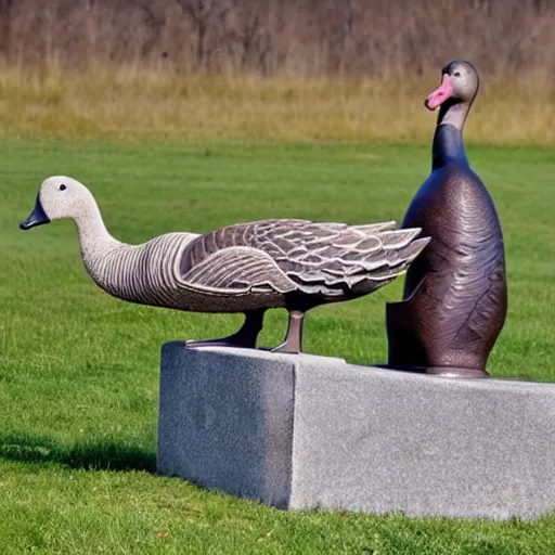 Image similar to a goose attacking a goose statue