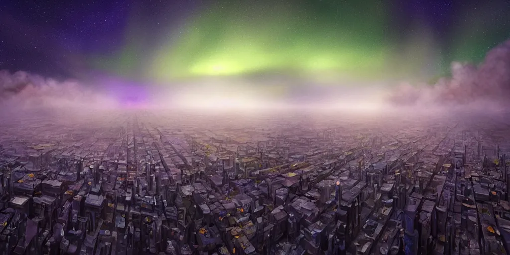 Image similar to hyperrealistic mixed media art of a ditkoverse by steve ditko, aurora borealis in the sky, low angle, stunning 3d render inspired art by Renato muccillo and Andreas Rocha and Johanna Rupprecht + symmetry + deep volumetric lighting, 8k octane beautifully detailed render, post-processing, extremely hyperdetailed, intricate complexity, epic composition, mystical foreboding atmosphere, cinematic lighting + masterpiece, trending on artstation