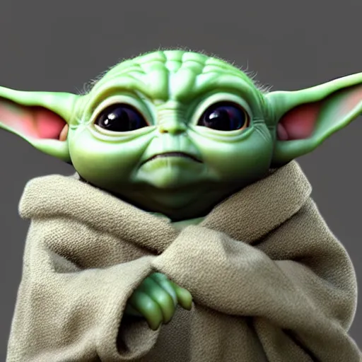 Image similar to baby yoda, portrait, realistic, high definition, very detailed, extremely high detail, photo realistic, symmetrical, unreal engine 5
