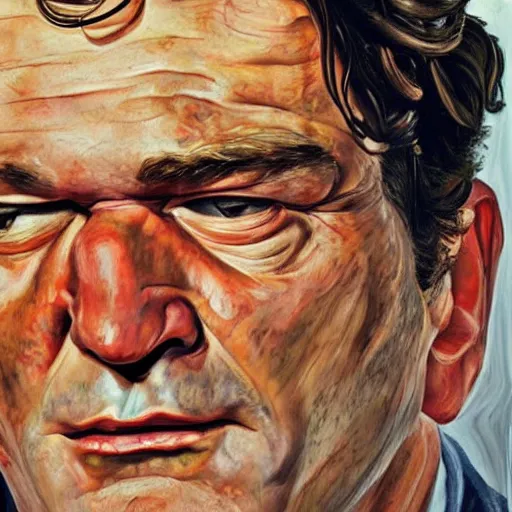 Image similar to high quality high detail painting by lucian freud, hd, portrait of tarantino