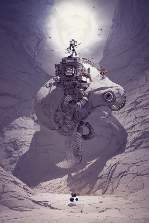 Image similar to 🕊 as 🐋 as 🐘 as 🤖 as 👽 as 🐳, desert, white paper photography by kim jung gi, isaac asimov and marc simonetti