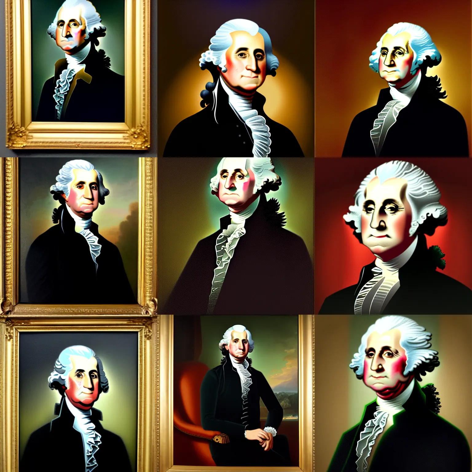 Prompt: official portrait of the united states president, 2 0 2 4, modern day modern day, a man in suit and tie resembling george washington oil on canvas by william sydney mount, trending on artstation