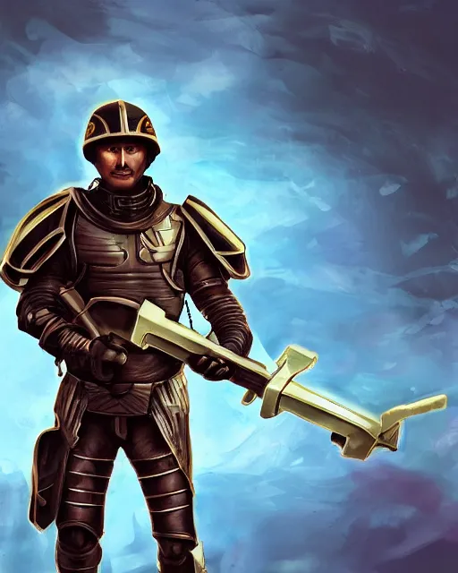 Image similar to Futuristic roman legionnaire holding a plasma rifle, sci-fi, male, concep art