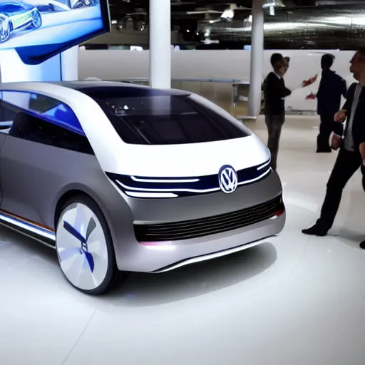 Image similar to a volkswagen concept car for the metaverse in a showroom
