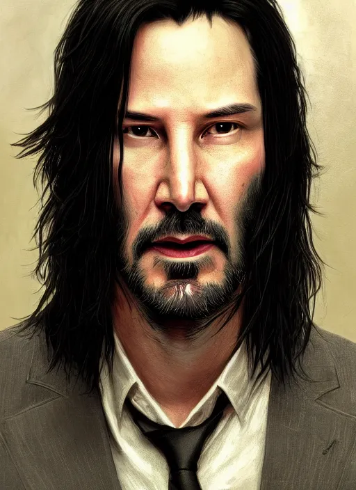 Prompt: Portrait of Keanu Reeves, silver long hair, male, cyberpunk, extremely detailed, digital painting, artstation, concept art, smooth, sharp focus, illustration, stunning lighting, art by artgerm and greg rutkowski and alphonse mucha and simon stalenhag, realistic character concept, light atmosphere, golden ratio, cinematic lighting, hyperdetailed, high resolution, insanely detailed and intricate, artstation, Marc Simonetti, Greg Rutkowski, 8k