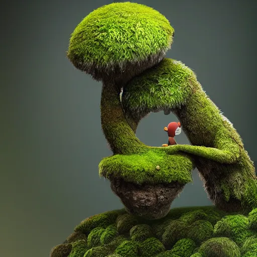 Prompt: a highly detailed digital painting of a tiny cute mossy forest creature by bobby chiu, trending on artstation, octane render, 4 k, unreal 5, macro photography, goro fujita