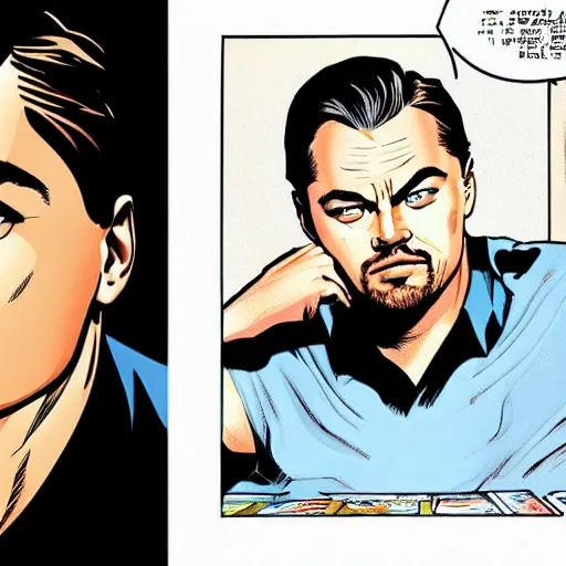 Prompt: the hyper - realistic portrait of leonardo dicaprio in a comic book by frank miller