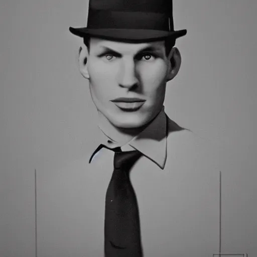 Image similar to A photograph portrait of Jerma985 wearing a suit with and fedora in the 1940s, taken in the early 1940s, grainy, taken on a 940s Kodak Camera, realistic, hyperrealistic, very realistic, highly detailed, very detailed, extremely detailed, detailed, digital art, trending on artstation