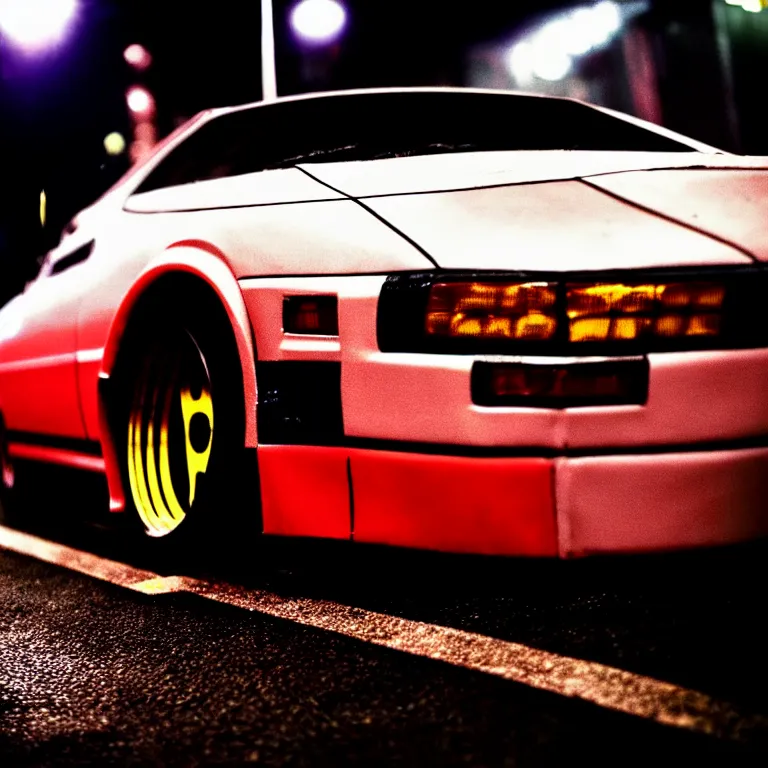 Image similar to close-up-photo Toyota Celica turbo illegal street meet, detailed-wheels, Shibuya Shibuya, cinematic colors, photorealistic, highly detailed, night photography