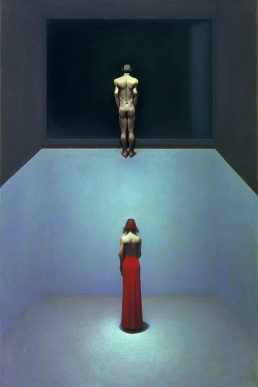 Image similar to man and woman, in the void, by the mirror, station edward hopper and james gillard, zdislav beksinski, high detail alex colville, otto mueller, stephen conroy, sandro botticelli, andrew newell wyeth, daniel meidman jussi picho, octane rendering