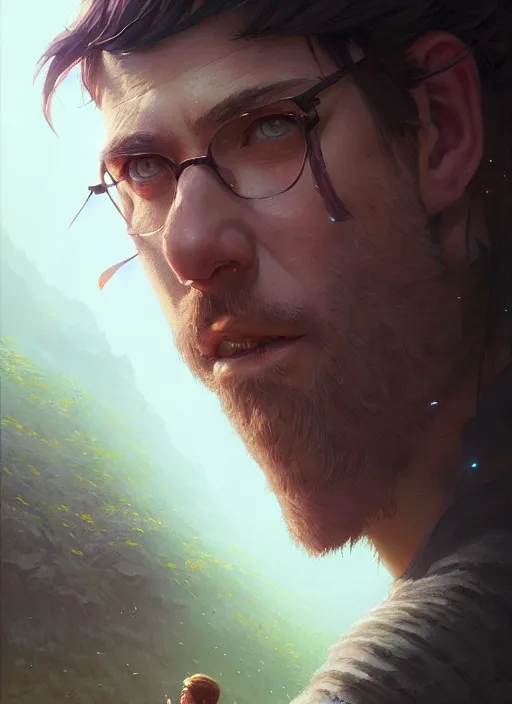 Image similar to Highly detailed portrait of Trevor, Stephen Bliss, unreal engine, fantasy art by Greg Rutkowski, Loish, Rhads, ferdinand knab, Makoto Shinkai and Lois van baarle, ilya kuvshinov, rossdraws, Tom Bagshaw, global illumination, radiant light, detailed and intricate environment