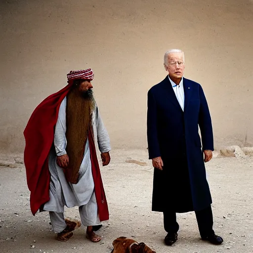 Image similar to portrait of president joe biden as afghan man, green eyes and red scarf looking intently, photograph by steve mccurry