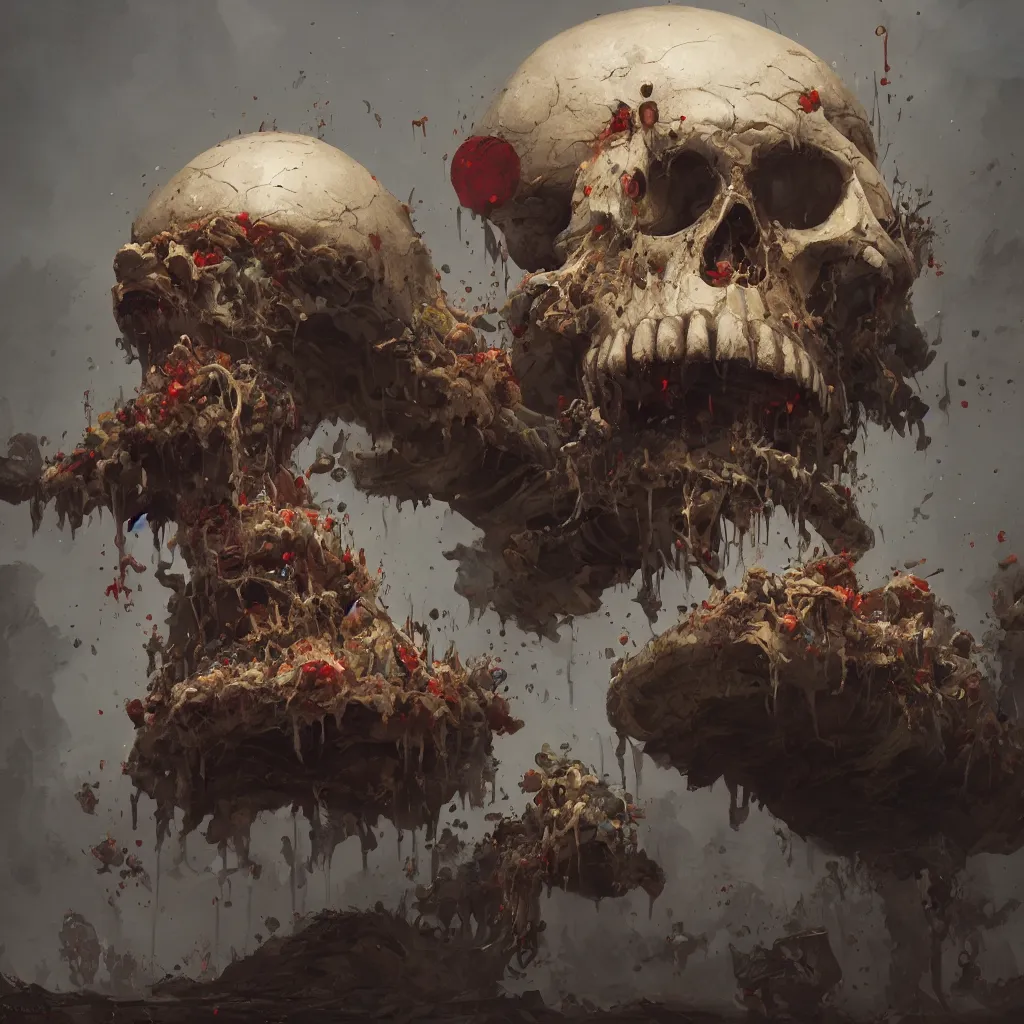 Prompt: giant clown skull landfill, digital painting by greg rutkowski and gaston bussiere, trending on artstation, cgsociety contest winner, zbrush, octane render, intricately defined, comprehensive art, 4 k