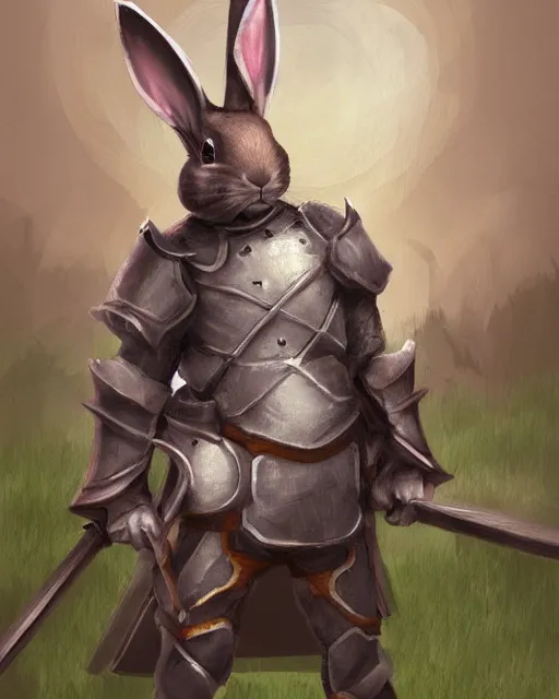 Prompt: Rabbit Knight guarding a door, digital painting, detailed concept art