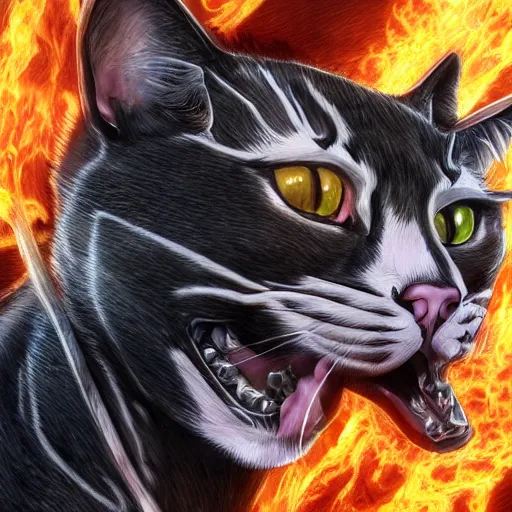 Image similar to ghost rider as a cat, animal drawing, by artgerm, hd, hdr, ue 5, ue 6, unreal engine 5, realistic anime 3 d style, cinematic 4 k wallpaper, 8 k, ultra detailed, gta 5 cover art, high resolution, artstation, award winning