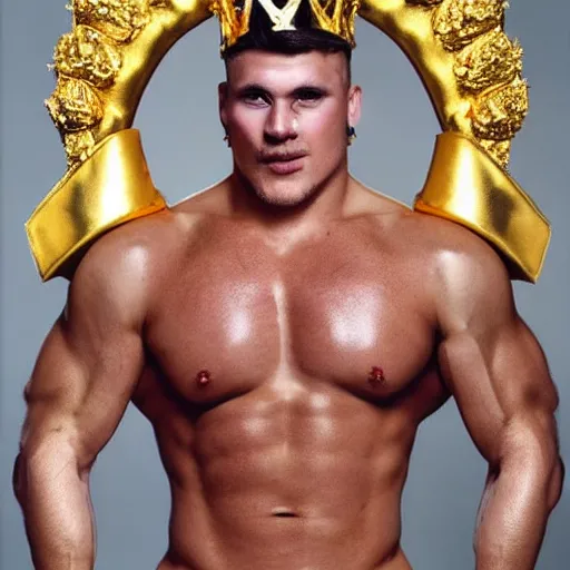 Image similar to the coolest looking muscle pig man wearing a gold crown on his head