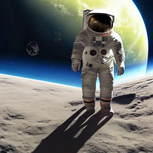 Image similar to futurism pop art of an astronaut watching earth from the moon, by greg rutkowski