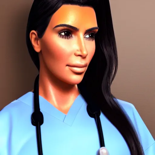 Image similar to kim kardashian exhausted working as a nurse in canada, photorealistic, dynamic light, ultra detailed