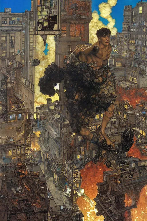 Prompt: titan destroys city, by lawrence alma tadema and rick berry and norman rockwell and jason fabok and everett raymond kinstler