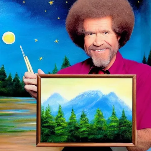 Image similar to bob ross painting the universe