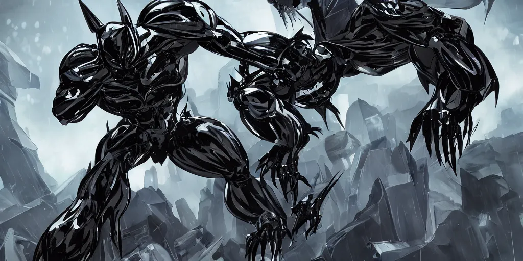 Image similar to Batman Mecha exposed to the symbiote and became Venom. concept art,high detailed,fine art,trending on Artstation, smooth draw,Sharp focus.