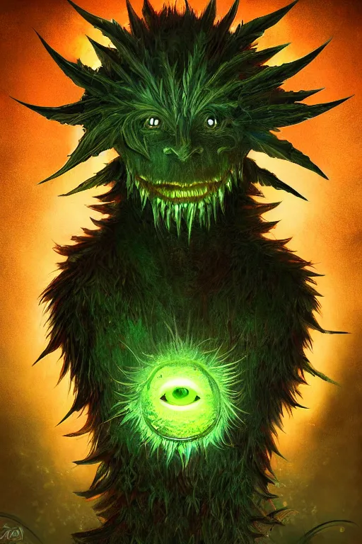 Image similar to a humanoid figure thistle monster with eyes, radiation glow, highly detailed, digital art, sharp focus, trending on art station, plant, anime art style