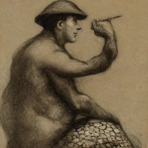 Image similar to male sherlock holmes mermaid with a big tail and sitting on a stone at the bottom of the sea in the style of jules bastien - lepage