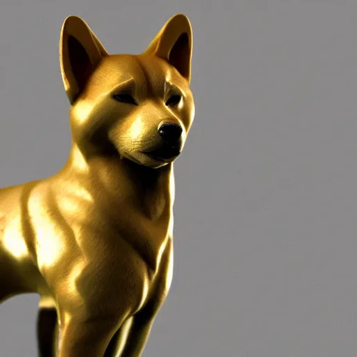 Prompt: side portrait of a shiba inu in the form of a greek sculpture in marble, with a gold crown, baroque elements in the background, museum. photorealistic. ultra detailed. flash. intricate artwork by miguel angel. octane render. cinematic. 4 k. bokeh.