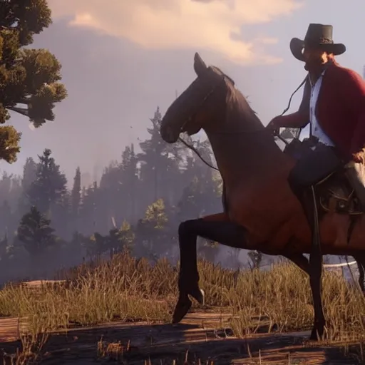 Image similar to a screenshot of obama in red dead redemption 2 as arthur morgan