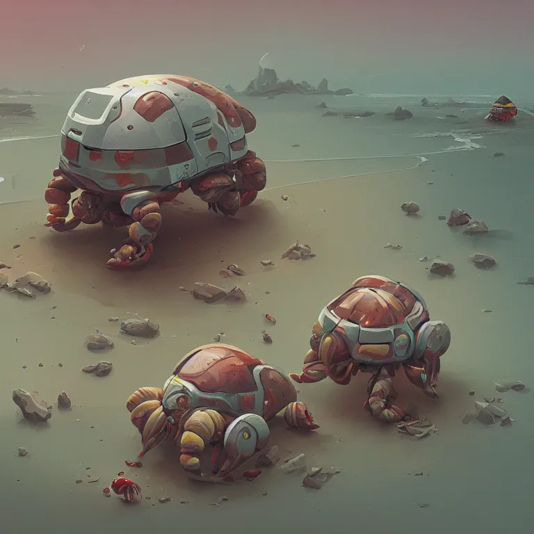 Image similar to robotic hermit crab, by Simon Stålenhag, concept art, Hugo award winner