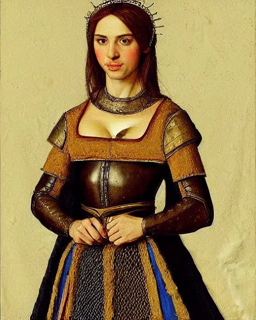 Image similar to medieval portrait of ana de armas dressed as a knight, in the style of eugene de blaas