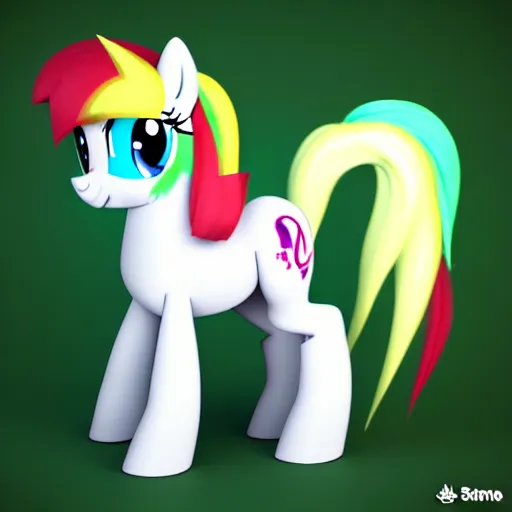 Image similar to white colored stoner pony from my little pony, marijuana themed, weed cutie mark, art, smoke everywhere, colorful, 3 d, render, blender 3 d, soft lighting, green mane, surrounded by smoke clouds spiraling around