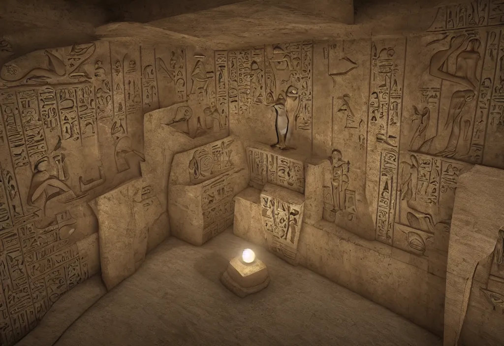 Image similar to 3 d ancient egyptian tomb isometric rts style game map, statues and hieroglyphics along wall, large ornate golden scarab doorway, torch light, dynamic lighting, sharp focus, artstation hq, 8 k, intricate, subsurface scattering, ray tracing, vivid colors, octane render