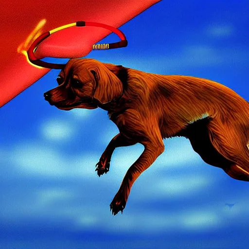 Prompt: flying dog with propeller, digital art, highly detailed