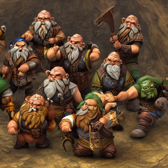 Image similar to dwarves, with beards, deep underground, mining for minerals, fighting bugs, detailed, 4 k