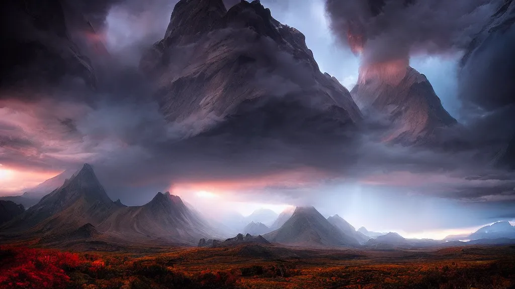 Image similar to amazing landscape photo by marc adamus, beautiful dramatic lighting