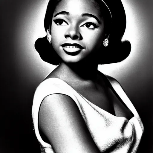 Image similar to black and white photo of a beautiful and elegant 1 9 6 5 young black actress